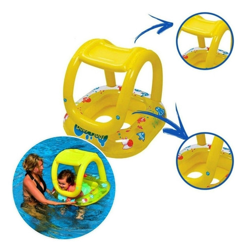 Asiento Bebé Salvavidas Inflable Flotador Con Techo Sun Club