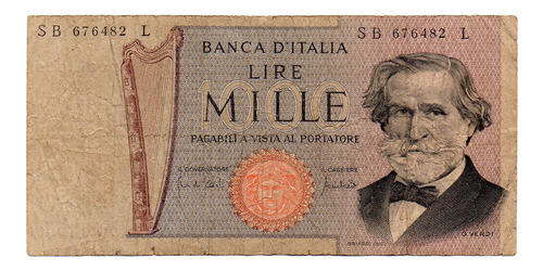 Billete Italia 1000 Lire, Pick 101b, Año 1971 Usado