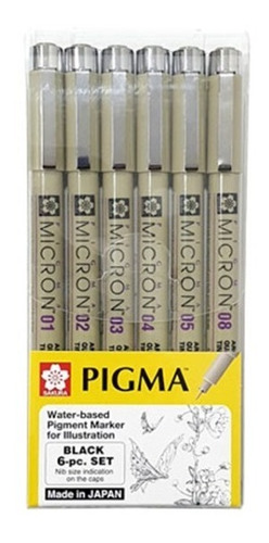 Imagen 1 de 10 de Set De Lapices Tiralineas Sakura Pigma Micron X 6 Unidades