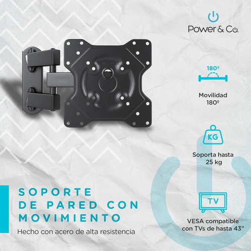 Imagen 2 de 7 de Soporte De Tv Con Movilidad P/pantallas De 19 A 43 Pulgadas.