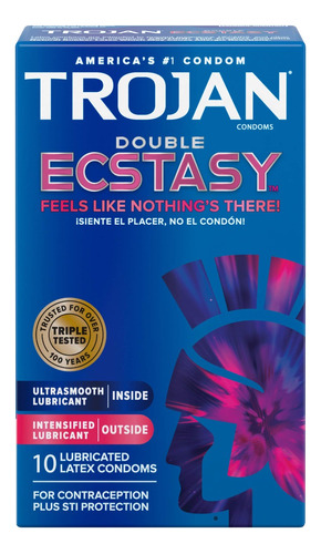 Condones Trojan Double Ecstasy Lubricación Suave Intensa 10p