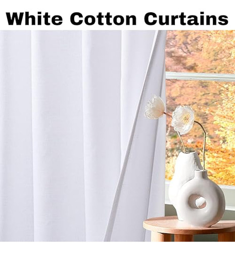 Conjunto De 2 Cortinas De Algodón Blanco, Cortinas De Algodó
