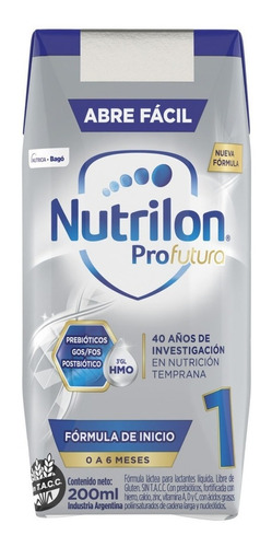 Imagen 1 de 2 de Leche de fórmula líquida sin TACC Nutricia Bagó Nutrilon Profutura 1 sabor neutro  en brick 30 unidades de 200g - 0  a 6 meses