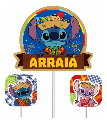 Topo De Bolo Festa Junina Stitch Decoração Junino 13x22cm