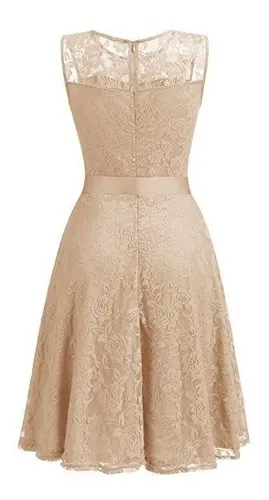 Vestido Encaje Flores Cuello Transparente