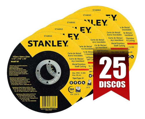 Disco De Corte Stanley 4 1/2 115 X 1.6 Caja X25 Unidades