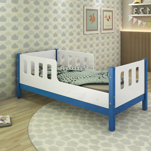 Cama Infantil Encanto Unissex Com Proteção Lateral Mdf Cor Azul