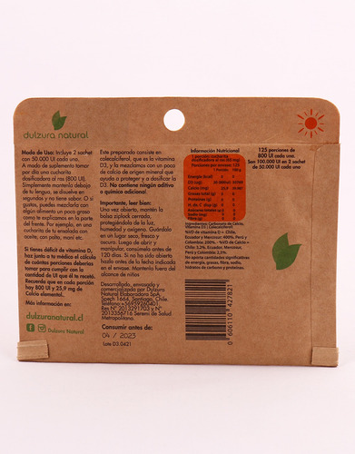 Vitamina D3 En Polvo 5gr Dulzura Natural Pack 3