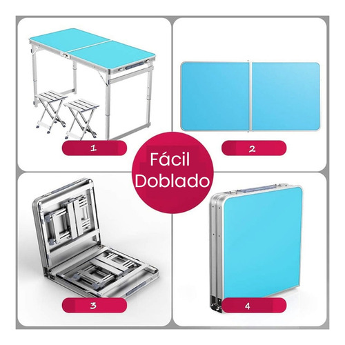 Mesa Plegable 120x60cm Altura Ajustable + 4 Sillas Plegables