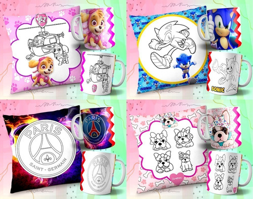 Kit Diseños Tazas Almohadones Colorear Dia Del Niño Combo #4