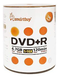 Smart Buy 100 Pack Dvd+r 4.7gb 16x Logo Blank Data Video Ssb