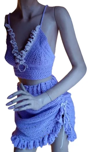 Conjunto Crochet Verano Pollera Y Top. Env o Gratis Lavanda