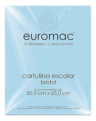 Cartulina Euromac Wa0022 Bristol Color Azul 50x65 100 Hojas