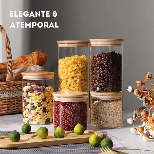 5x Pote Vidro Bambu Hermético Borossilicato Linha Eco Kit