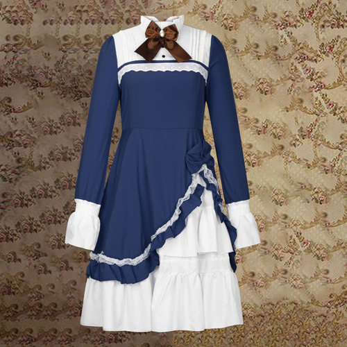 Vestido Estilo Retro Bonito Para Mujer, Encaje, Manga Larga,