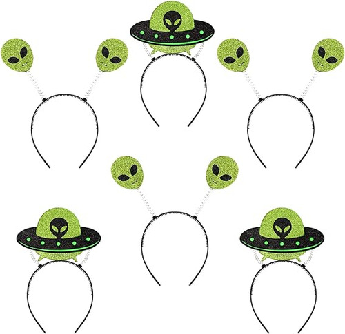 6 Piezas Cabeza Extraterrestre Con Purpurina Verde Y Negro M