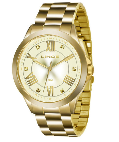 Relogio Feminino Dourado Lince Grande Original A Prova Dagua Com Garantia De Fabrica E Nota Fiscal Lrgj046l C3kx