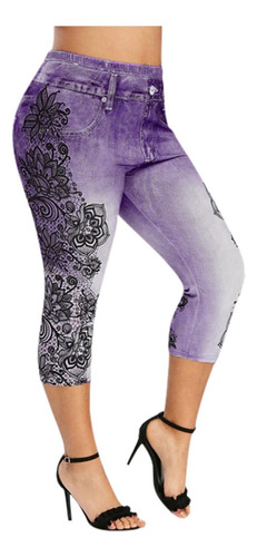 Leggings De Mezclilla Con Paneles De Encaje D Para Mujer, Le