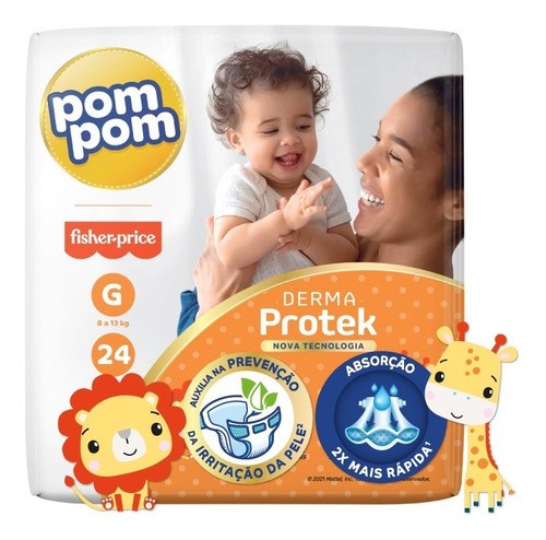 Imagem 3 de 8 de Kit Fralda Pom Pom Derma Protek Jumbo G 144un