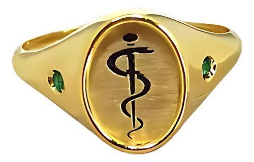 Anel De Formatura Ouro 18k Esmeralda Natural Com Emblema