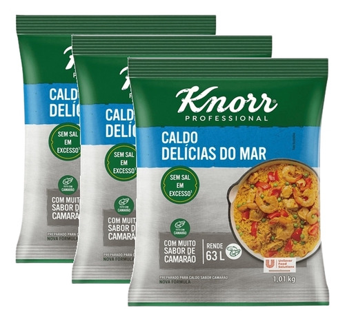 3 Caldo Em Pó Delícias Do Mar Knorr Mais Sabor Pacote 1,01kg