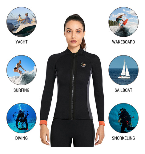 Camisa De Neoprene Feminina De Manga Comprida De 3 Mm