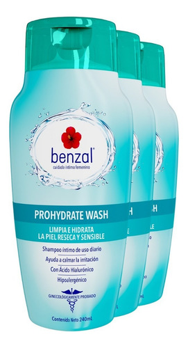 Jabon Intimo Femenino Benzal Wash Prohydrate 3 pack 355ml cada