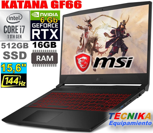 Imagen 4 de 7 de Notebook Gamer Msi Katana Gf66 I7-11 16gb Rtx3060 Ssd512 15