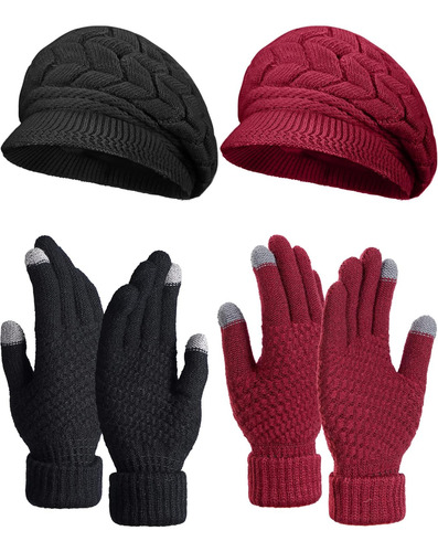 Gorro Invierno Bufanda Guantes Tactiles Con Tejido De Punto