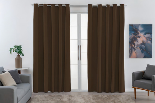 Cortina Pvc 100% Blackout 2,80 Por 2,80 Porta Sala Quarto Cor Marrom