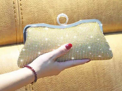 Bolsa Casual Dama Noche Cristales Dorada Pasión Acabado De Los Herrajes Dorado Color Dorado Correa De Hombro Plata Diseño De La Tela Cristales Plata