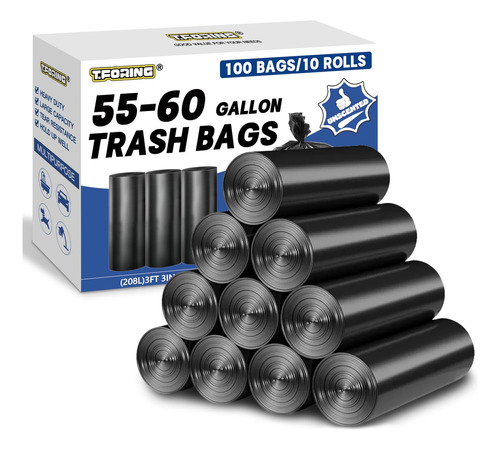 Bolsas De Basura Negras Grandes De 55 A 60 Galones, 100 Bols