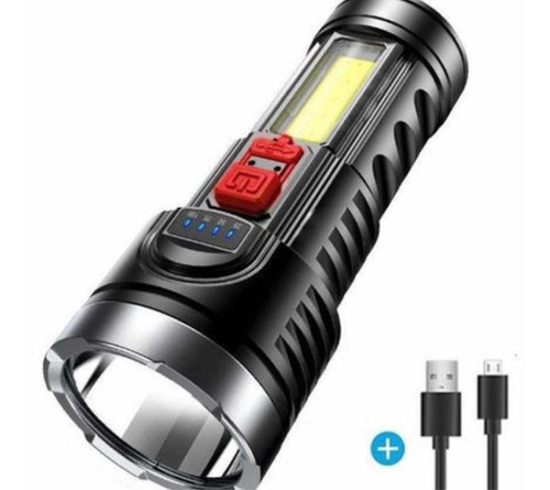 Linterna OSL+COB recargable USB fuerte de alto brillo, color negro, luz blanca