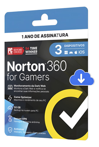 Antivírus Norton 360 For Gamers, 3 Dispositivos, 12 Meses