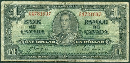 Canadá Billete 1 Un Dólar 1937 Coyne-towers Escaso 