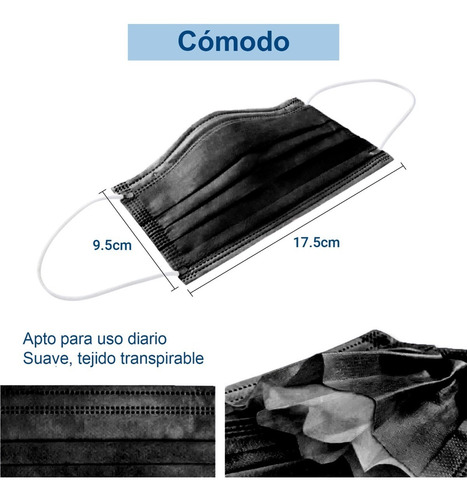 Cubrebocas Negro 50 Piezas Plisado Tricapa Termosellado