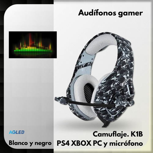 Audifonos Gamer Camuflaje Blanco Y Negro K1b