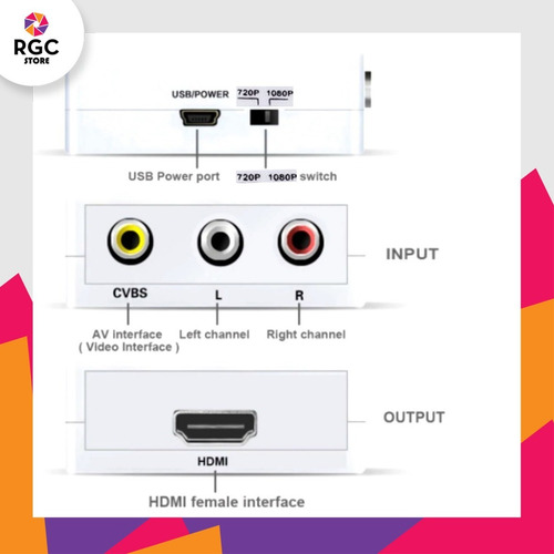 Conversor Rca A Hdmi Adaptador Tv Audio Y Video Av 1080p Fhd