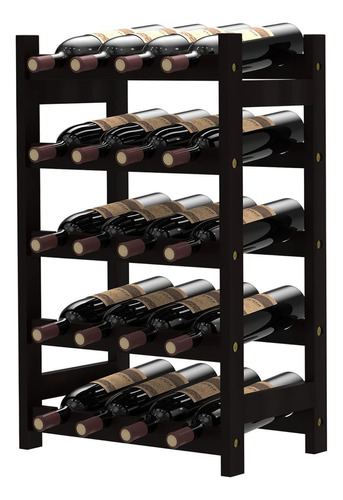 Purbambo Bamboo Wine Rack Para 20 Botellas, 5 Niveles Color Marrón Oscuro