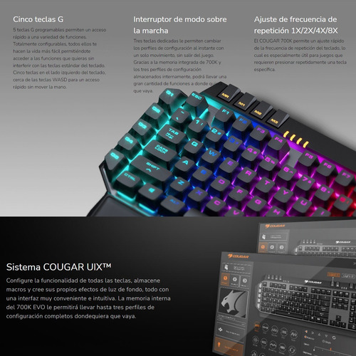 Imagen 6 de 10 de Teclado Mecánico Gamer Cougar 700k Evo Cherry Mx Rgb