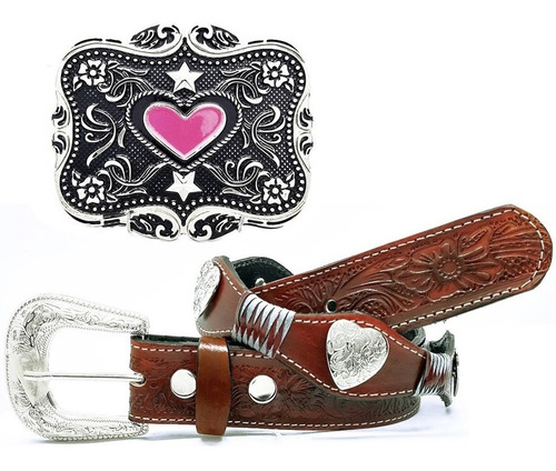 Cinto Feminino Girl Heart + Fivela Country Cowgirl Cavalo