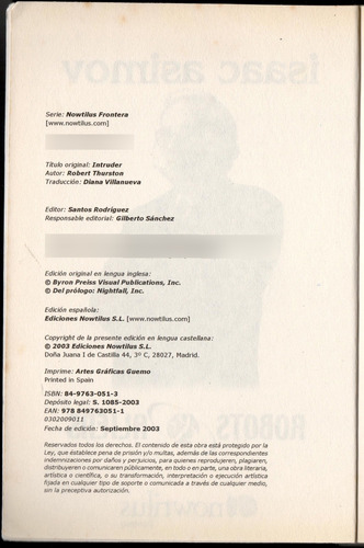 Intruso ; Robots & Aliens 9 Robert Thurston , Isaac Asimov. (Usado)