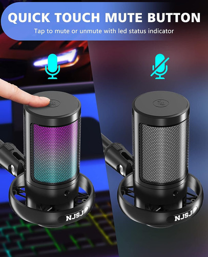 Micrófono Usb Njsj Para Pc, Micrófono Para Juegos Rgb Par...