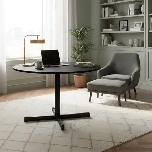 Mesa Escritorio Reunião Redonda Office 120x120 Pés Metal