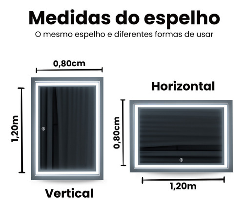 Espelho Com Led Parede Retangular Decorativo 1,20 X 0,80