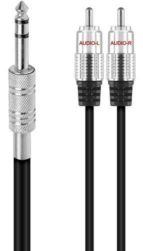 Cabo P10 X 2 Rca 1,5 Metros Preto Com Prata