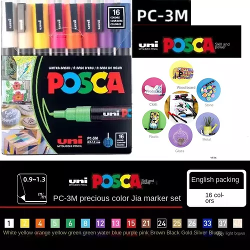 Posca PC-3M - Pack de 16 rotuladores de pintura al agua con punta