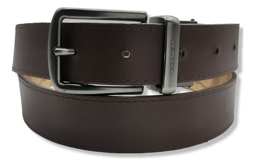 Cinturón Coach Reversible Doble Vista Unisex Beige Color Monogram Cafe/ Hebilla Clasica Talla S (100cm)