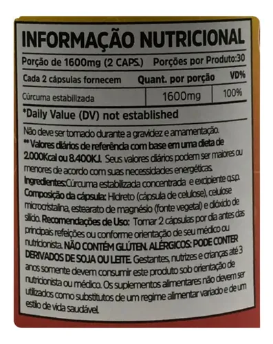 Cápsulas de curcumina 1600 mg 95% estabilizadas y concentradas