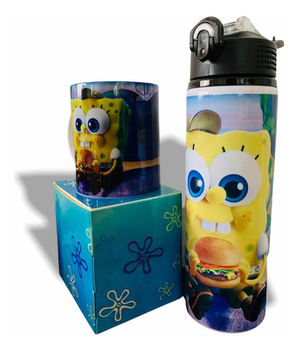 Termo+cilindro+taza Bob Esponja Personalizado Color Azul